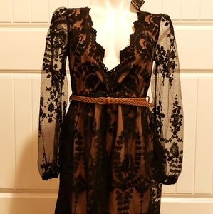 NWT Boutique Lace Plunge skater dress